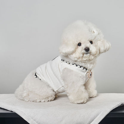 韓國新品上架【梨花娘】🐾BAILEY 🐶秋冬新品 山茶花刺繡方形領口粗花編織保暖針織寵物服飾(2色)