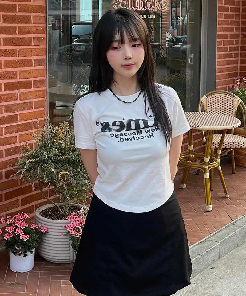 💖韓國暢銷品牌AMES-WORLDWIDE🆕新品上架 美式復古修身圓弧下擺短版 T-shirt(5色)