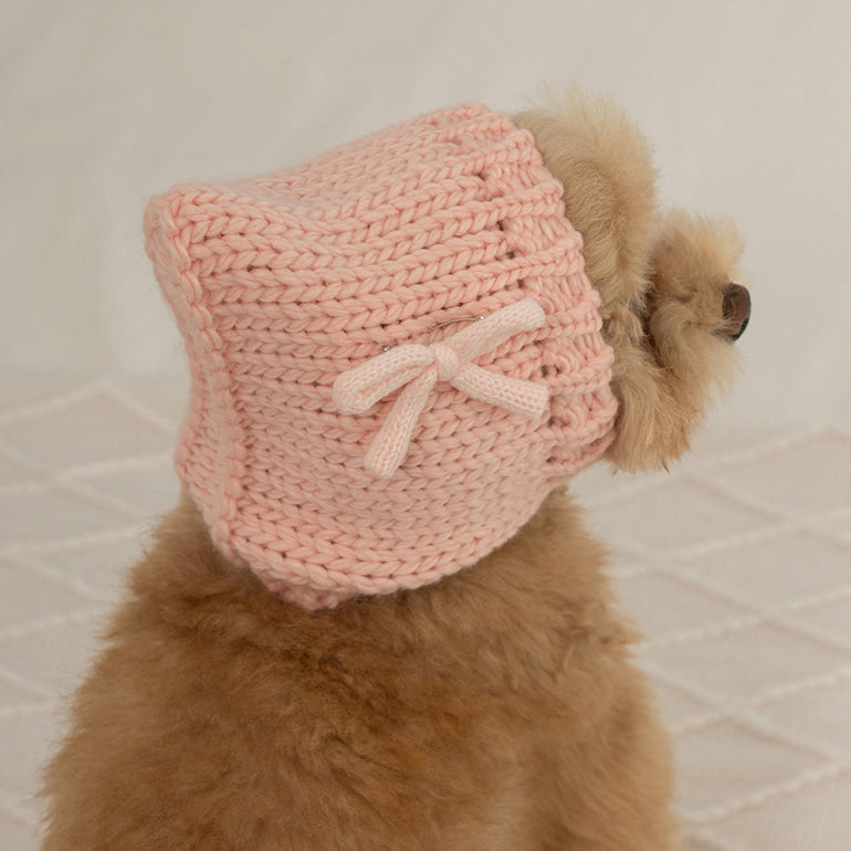 💕【梨花娘】韓國BAILEY❄️北歐雪夜針織保暖蝴蝶結安全別針綁帶寵物保暖帽(5色)