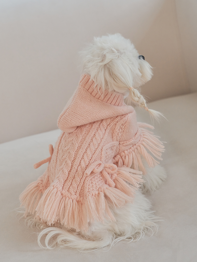 韓國【梨花娘總代理】🐾BAILEY 🐶秋冬新品 針織毛線斗篷連帽蝴蝶結保暖寵物毛衣(2色)