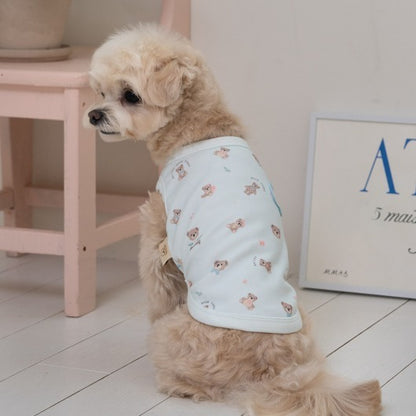 韓國新品上架【梨花娘】🐾BAILEY 🐶秋冬新品 萌系滿版小熊舒適細菌掰掰無袖寵物衣(3色)