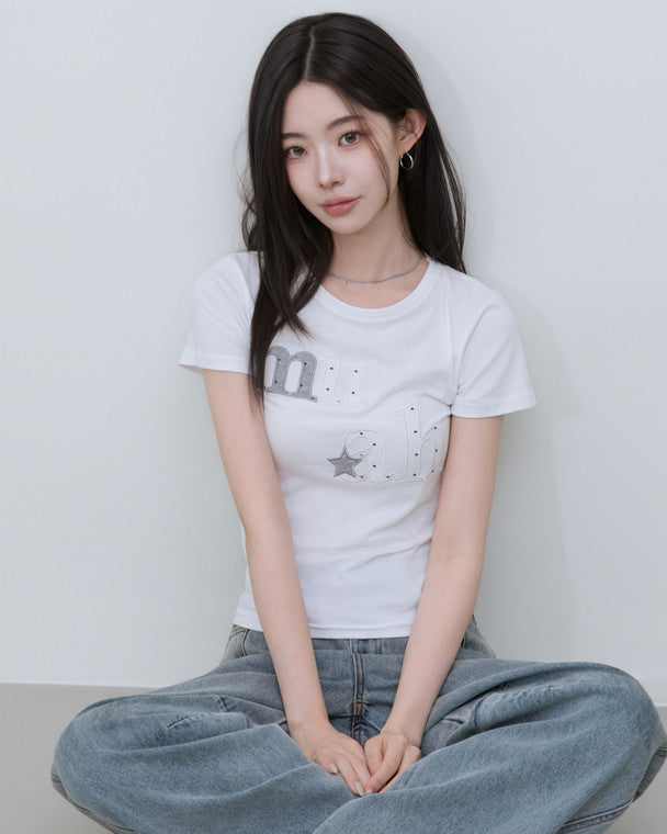 🆕新品上架【梨花娘】💜 韓國 MUAH MUAH｜星鑽 Logo 莫代爾親膚修身T恤(2色)