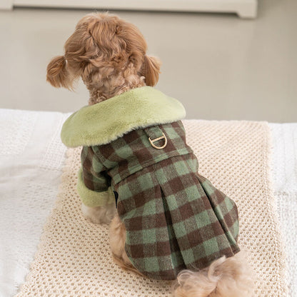 韓國新品上架【梨花娘】🐾BAILEY 🐶秋冬新品 格子翻領珍珠鈕釦保暖寵物毛衣(2色)