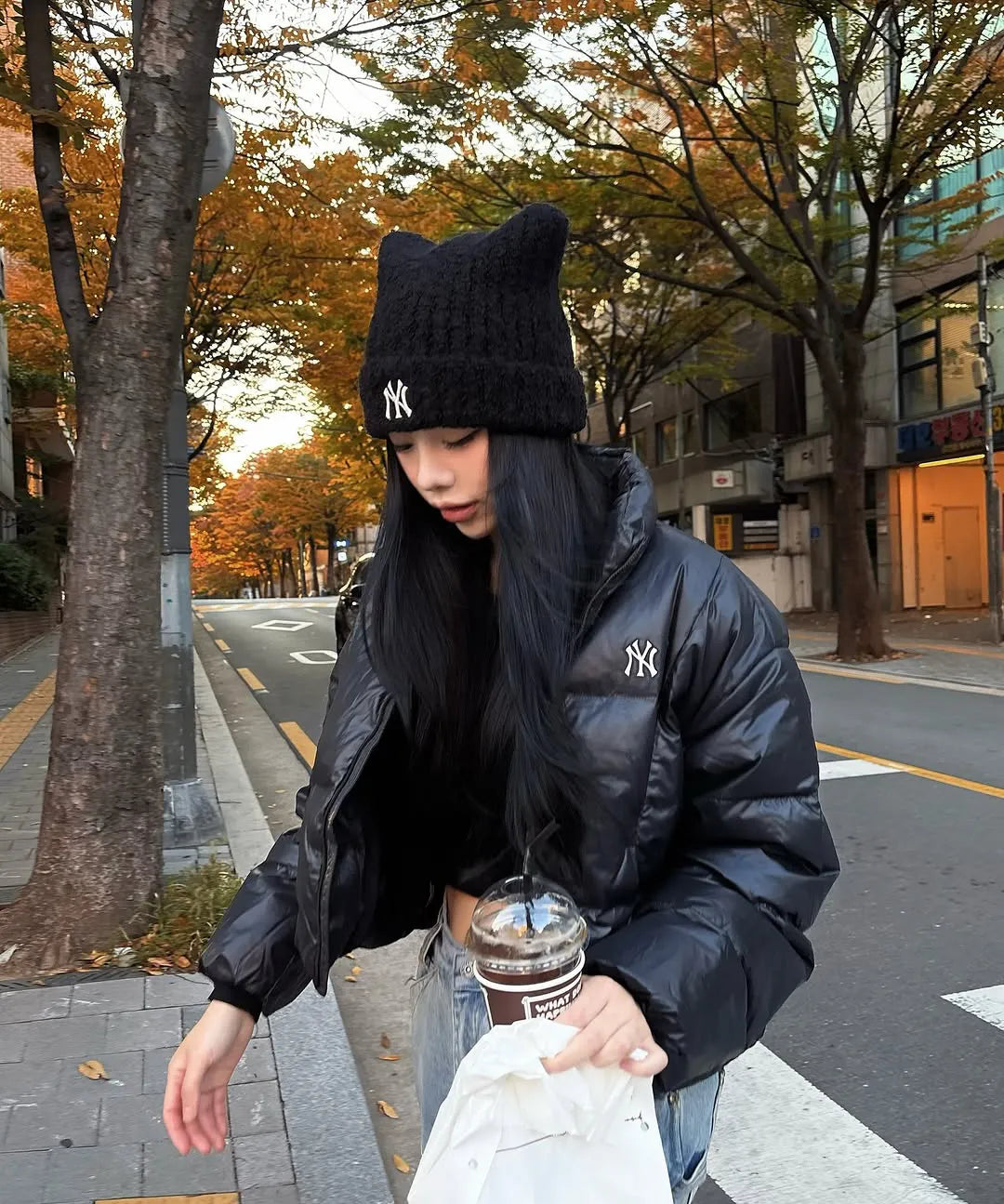 🔥新品上架 【梨花娘】💖韓國爆紅大缺貨!!MLB正版限量柔軟洋基貓耳保暖毛線帽(5色)韓國連線