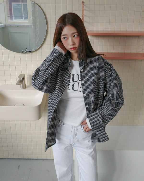 💖韓國暢銷品牌MUAHMUAH 💕新品上市 男友風休閒寬鬆細格紋襯衫(2色)