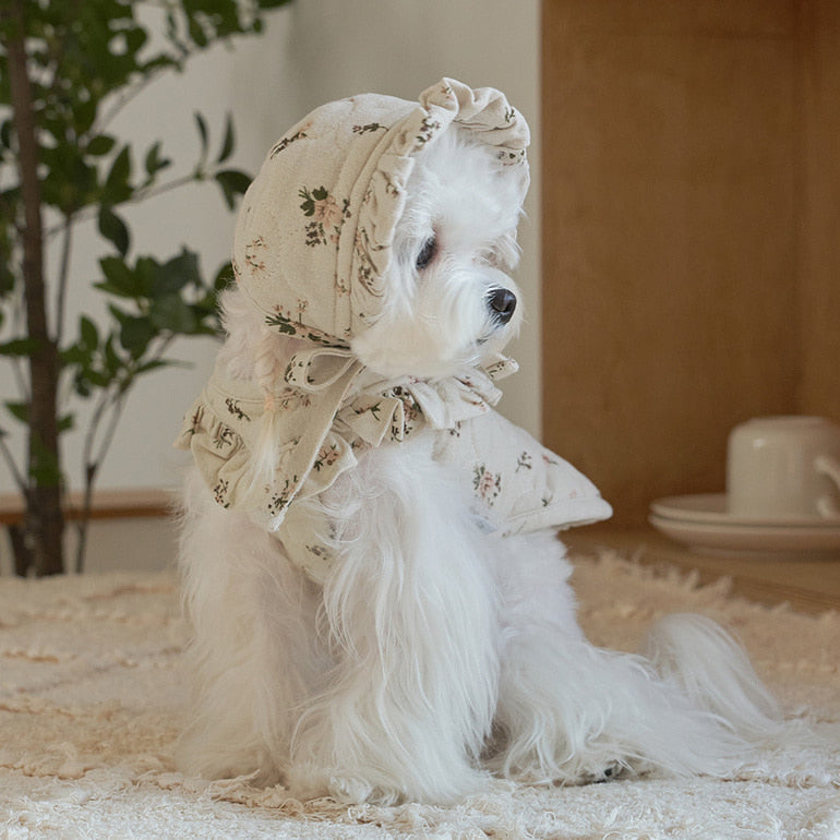 韓國新品上架【梨花娘】🐾BAILEY 🐶秋冬新品 親膚保暖純棉荷葉邊復古小碎花寵物服飾(2色)