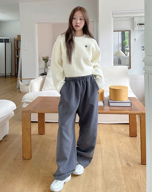 muahmuah 자수 로고 라운드 넥 벨트 스웨터