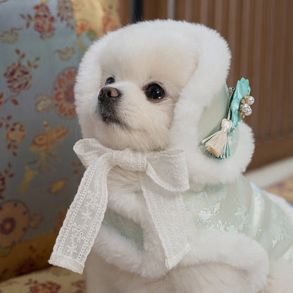 【梨花娘】🐾BAILEY 🐶韓國雪花保暖鋪棉寵物宮廷刺繡棉背心(可另購耳罩(3色))