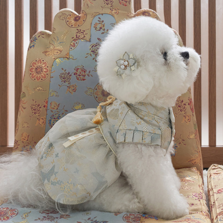 韓國新品上架【梨花娘】🐾BAILEY 🐶甜美韓服公主花漾珍珠寵物髮夾(2色)