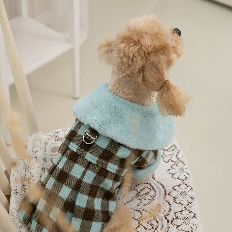 韓國新品上架【梨花娘】🐾BAILEY 🐶秋冬新品 格子翻領珍珠鈕釦保暖寵物毛衣(2色)