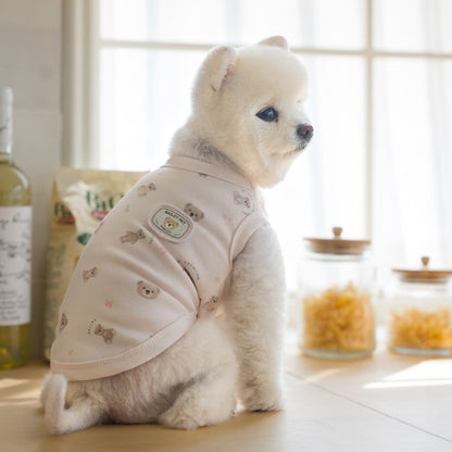 韓國新品上架【梨花娘】🐾BAILEY 🐶秋冬新品 萌系滿版小熊舒適細菌掰掰無袖寵物衣(3色)