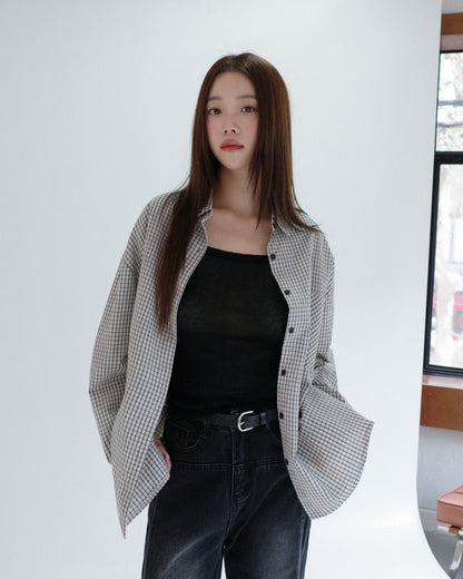 💖韓國暢銷品牌MUAHMUAH 💕新品上市 男友風休閒寬鬆細格紋襯衫(2色)