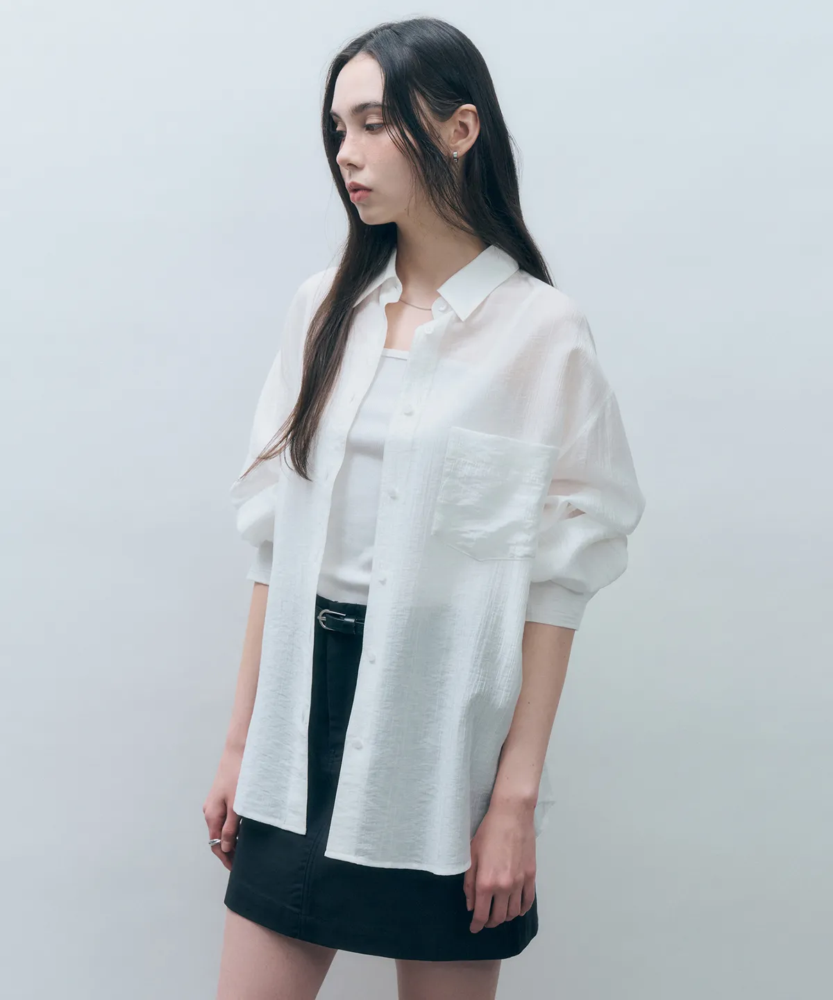 🆕新品上架【梨花娘】韓國MONGDOL 柔霧微透絲光天絲親膚寬鬆襯衫(3色)