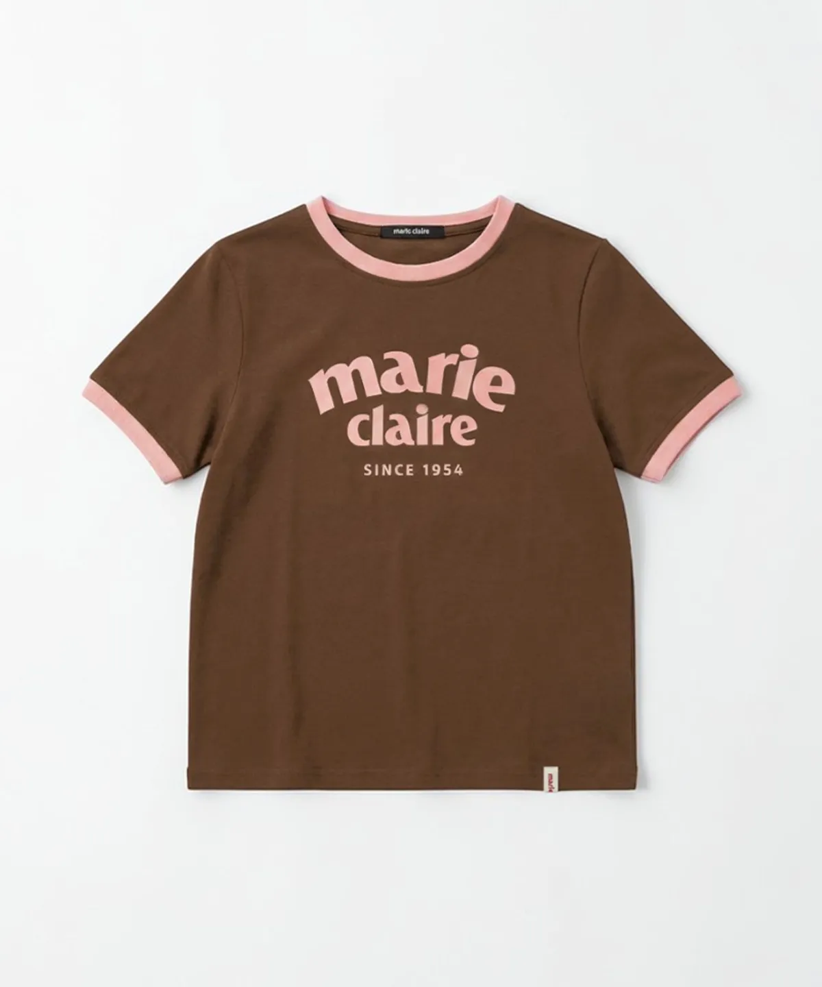 🆕新品上架💖【梨花娘】韓國品牌Marie Claire 學院風弧形 Logo 撞色滾邊短袖上衣(6色)