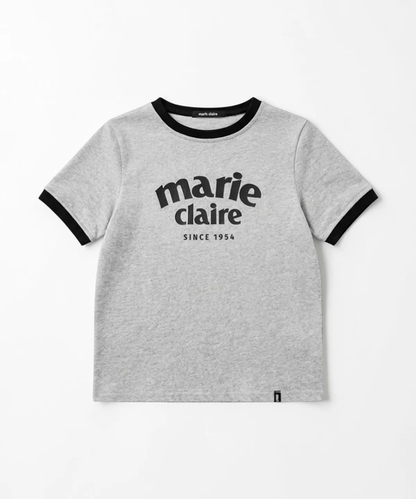 🆕新品上架💖【梨花娘】韓國品牌Marie Claire 學院風弧形 Logo 撞色滾邊短袖上衣(6色)