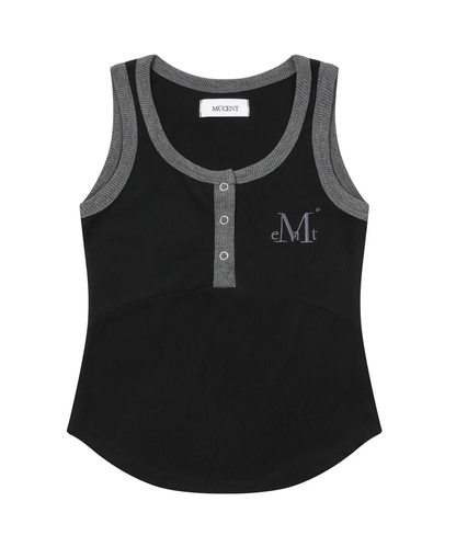 🆕新品上架💖【梨花娘】韓國品牌 Muscent 顯瘦親膚撞色鈕釦短版羅紋刺繡LOGO背心(6色)