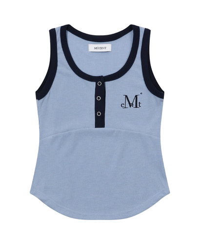 🆕新品上架💖【梨花娘】韓國品牌 Muscent 顯瘦親膚撞色鈕釦短版羅紋刺繡LOGO背心(6色)