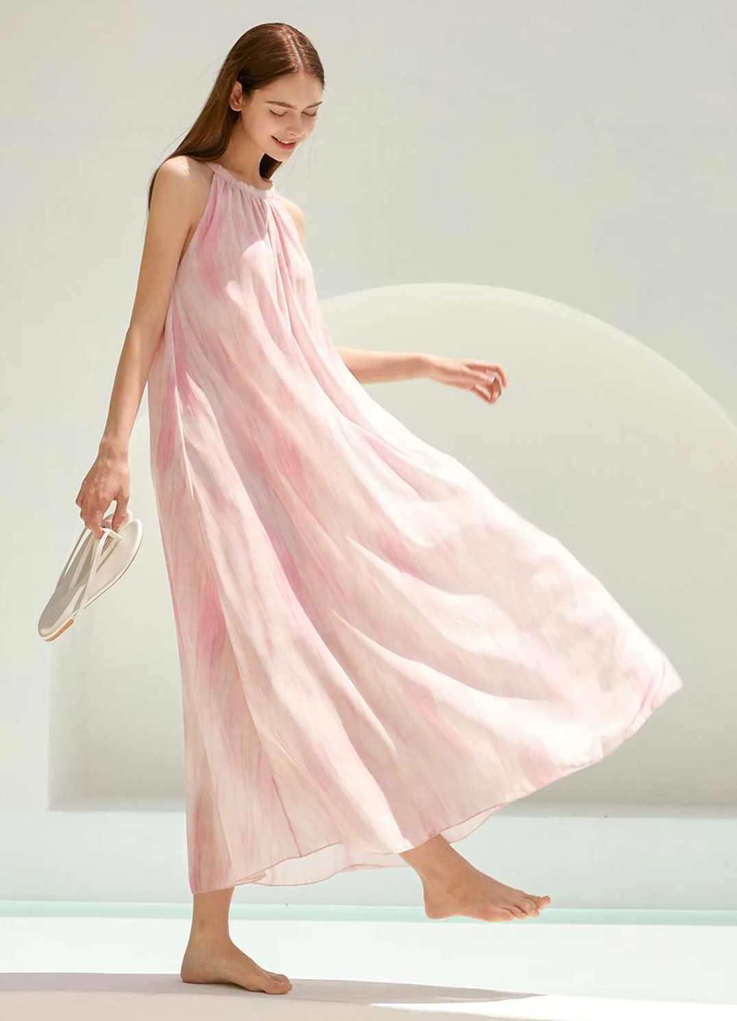 🆕新品上架【梨花娘】韓國品牌LIMOARE💕Floria 浪漫暈染水彩花漾綁帶長版連身裙