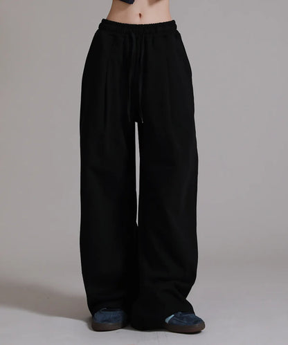 💕新品上架【梨花娘】韓國🔥LIKE THE MOST愛心豹紋口袋細褶運動休閒寬管褲 (2色)