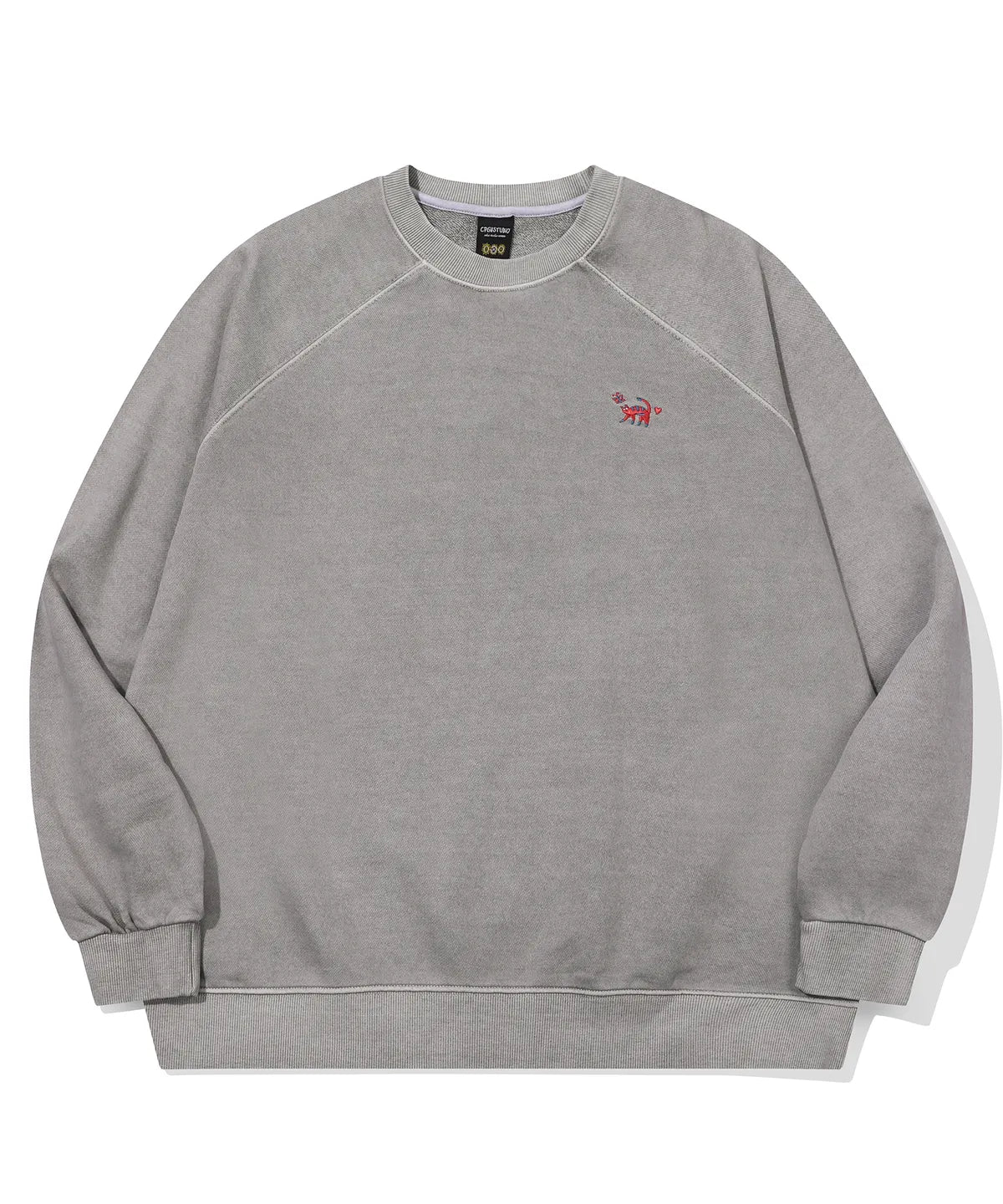 🆕新品上架💖【梨花娘】 韓國🔥TOP.1熱賣潮流CPGN STUD貓咪精緻刺繡斜肩休閒大學T (2色) 男女皆宜