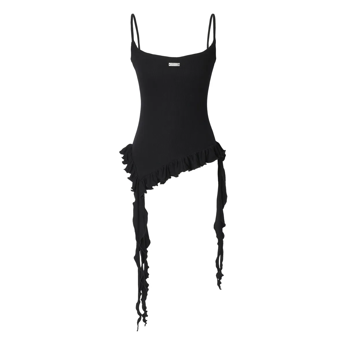 💖韓國暢銷品牌KHAKIPOINT🆕新品上架 甜酷系金屬標下擺不對稱荷葉邊細肩帶上衣(3色)