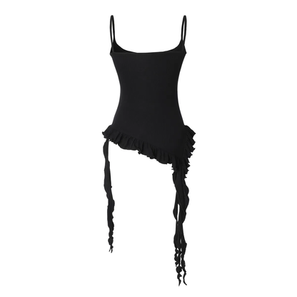 💖韓國暢銷品牌KHAKIPOINT🆕新品上架 甜酷系金屬標下擺不對稱荷葉邊細肩帶上衣(3色)