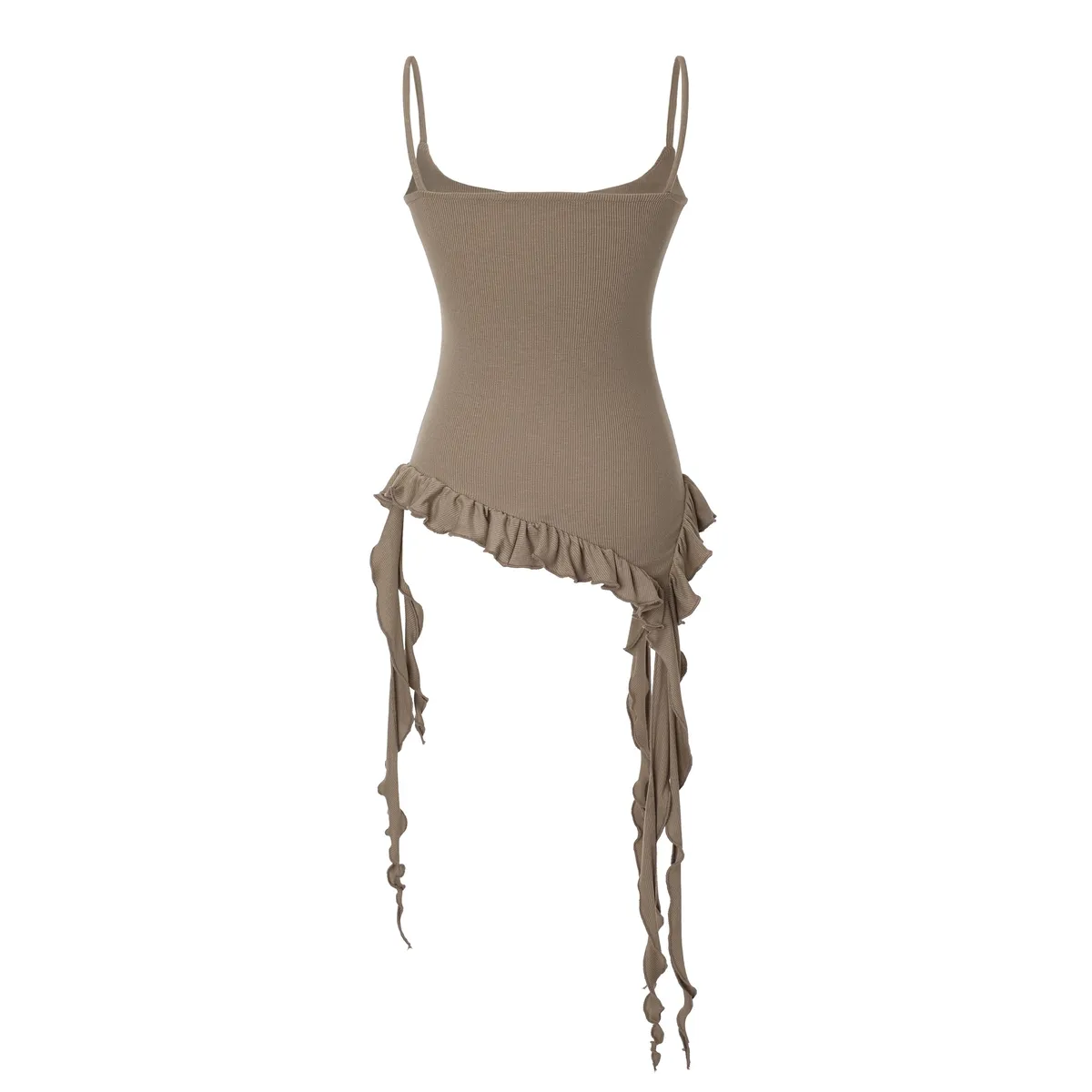 💖韓國暢銷品牌KHAKIPOINT🆕新品上架 甜酷系金屬標下擺不對稱荷葉邊細肩帶上衣(3色)