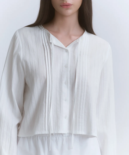 🆕新品上架【梨花娘】韓國Musinsa 💕韓韶禧同款💖極簡美學垂直紋理棉質細褶襯衫(3色)