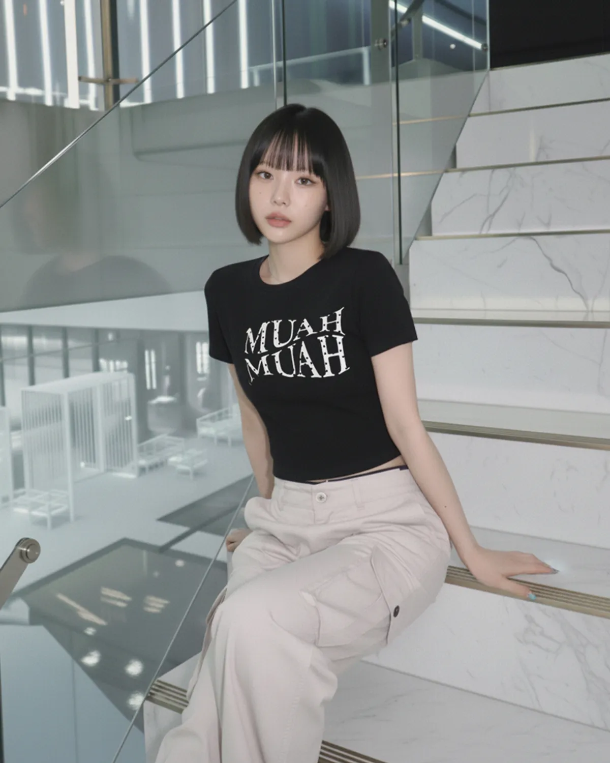 🆕新品上架【梨花娘】💗 韓國 MUAH MUAH 甜酷顯瘦！愛心刺繡柔膚短版修身棉質T恤(4色)