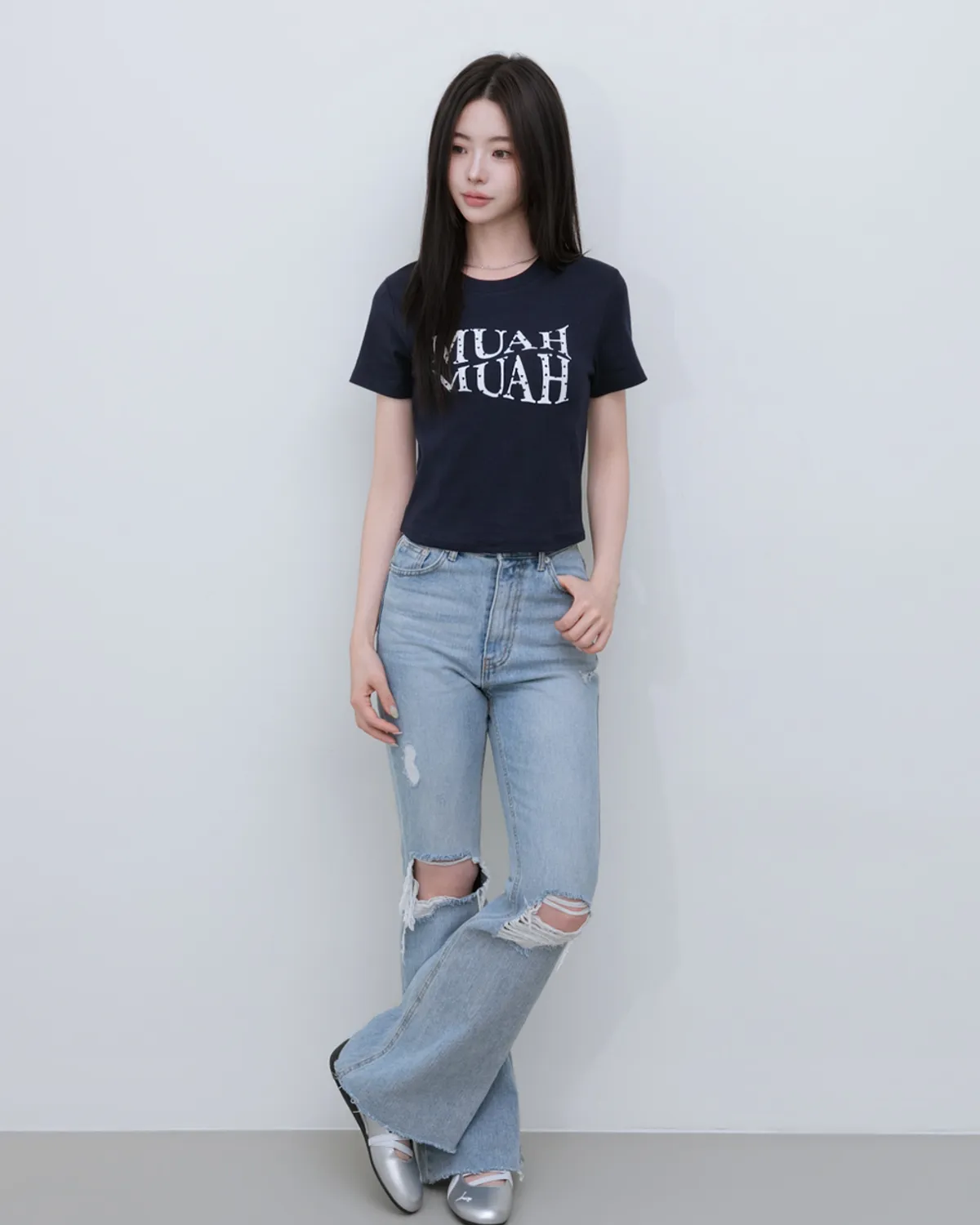 🆕新品上架【梨花娘】💗 韓國 MUAH MUAH 甜酷顯瘦！愛心刺繡柔膚短版修身棉質T恤(4色)