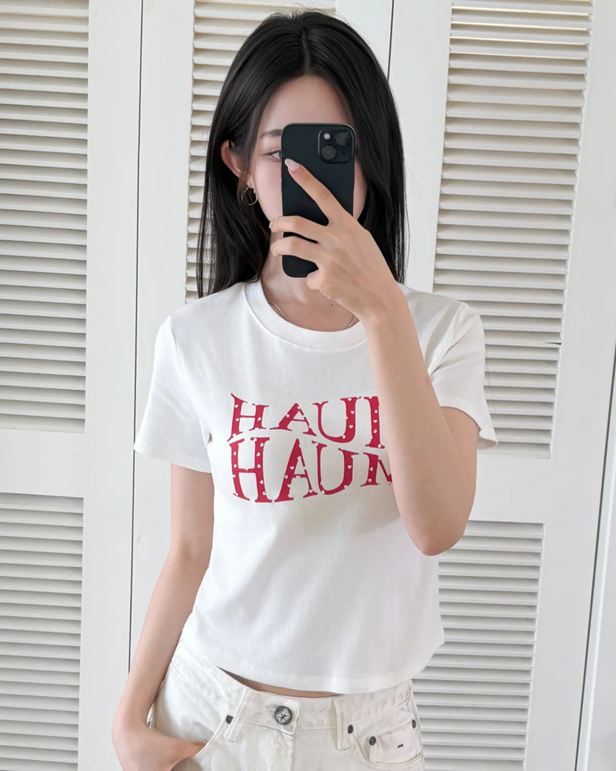 🆕新品上架【梨花娘】💗 韓國 MUAH MUAH 甜酷顯瘦！愛心刺繡柔膚短版修身棉質T恤(4色)