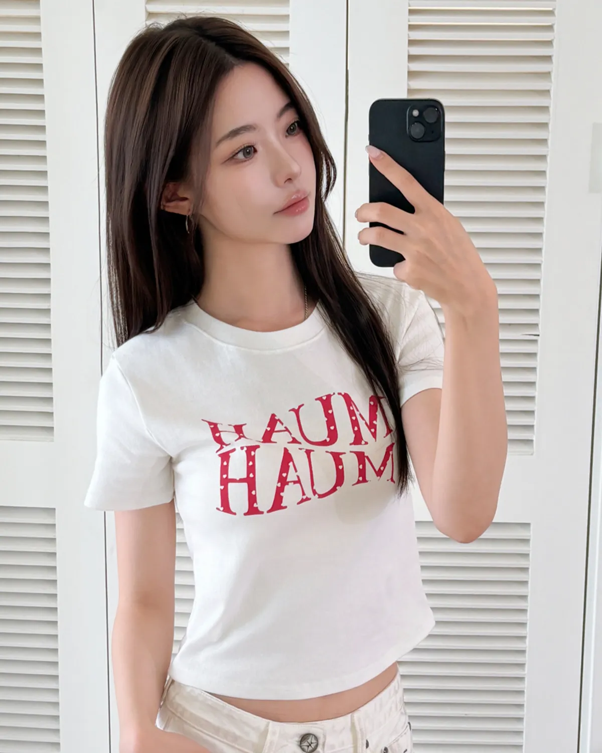 🆕新品上架【梨花娘】💗 韓國 MUAH MUAH 甜酷顯瘦！愛心刺繡柔膚短版修身棉質T恤(4色)
