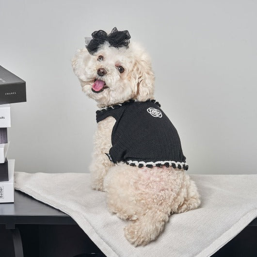 韓國新品上架【梨花娘】🐾BAILEY 🐶秋冬新品 山茶花刺繡方形領口粗花編織保暖針織寵物服飾(2色)