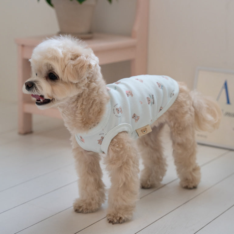 韓國新品上架【梨花娘】🐾BAILEY 🐶秋冬新品 萌系滿版小熊舒適細菌掰掰無袖寵物衣(3色)