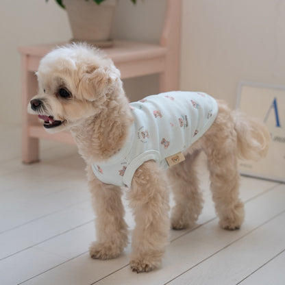 韓國新品上架【梨花娘】🐾BAILEY 🐶秋冬新品 萌系滿版小熊舒適細菌掰掰無袖寵物衣(3色)