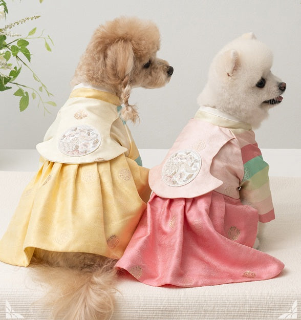 韓國新品上架【梨花娘】🐾BAILEY 🐶秋冬新品 皇室公主刺繡百褶裙寵物韓服(2色)