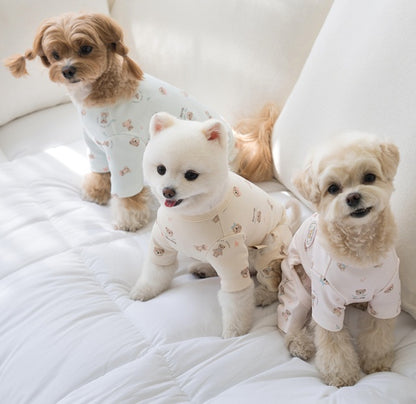 韓國新品上架【梨花娘】🐾BAILEY 🐶秋冬新品 滿版小熊圖案舒適寵物連身衣(3色)