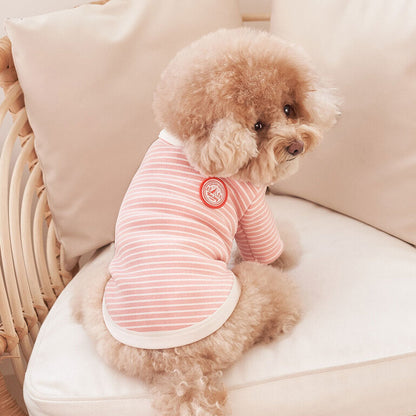 韓國新品上架【梨花娘】🐾BAILEY 🐶秋冬新品 條紋翻領柔棉立體徽章刺繡寵物服飾(3色)