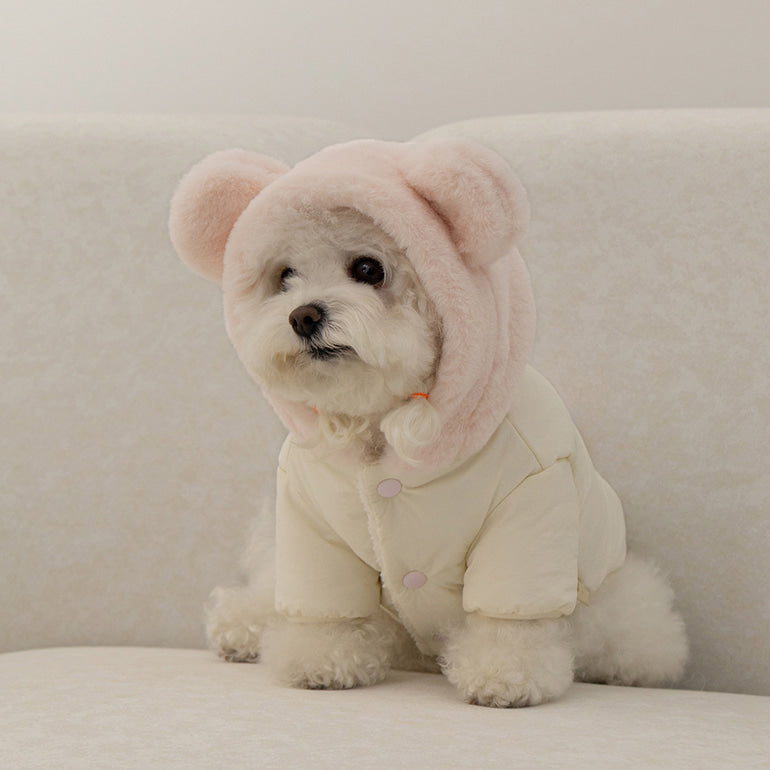 新品上架【梨花娘】🐾BAILEY 🐶秋冬新品 小熊連帽毛球防潑水鋪棉寵物外套(2色) 聖誕禮物