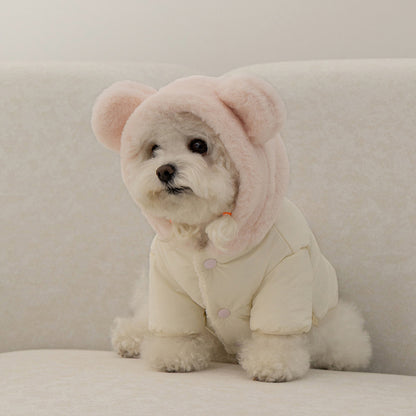 新品上架【梨花娘】🐾BAILEY 🐶秋冬新品 小熊連帽毛球防潑水鋪棉寵物外套(2色) 聖誕禮物