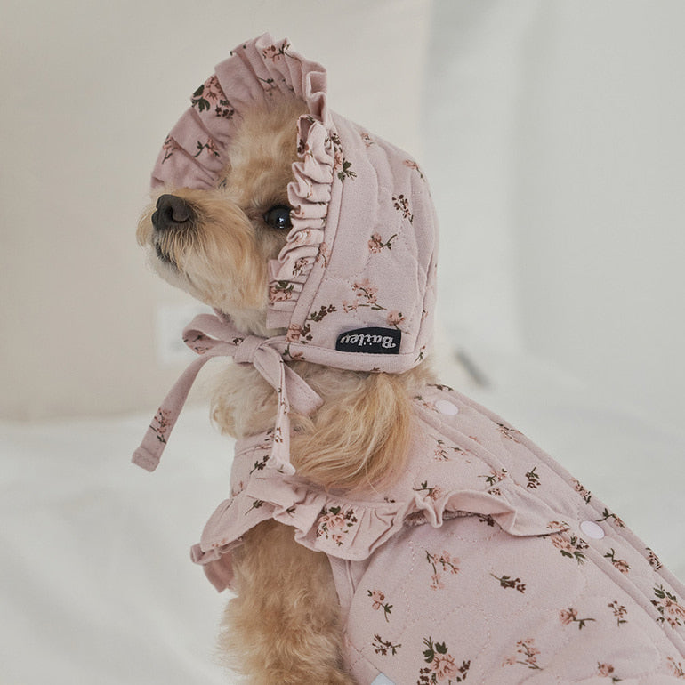 韓國新品上架【梨花娘】🐾BAILEY 🐶秋冬新品 親膚保暖純棉荷葉邊復古小碎花寵物服飾(2色)