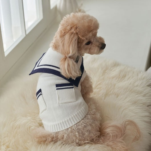 韓國新品上架【梨花娘】🐾BAILEY 🐶秋冬新品 撞色海軍領雙口袋針織毛衣寵物服飾(2色)