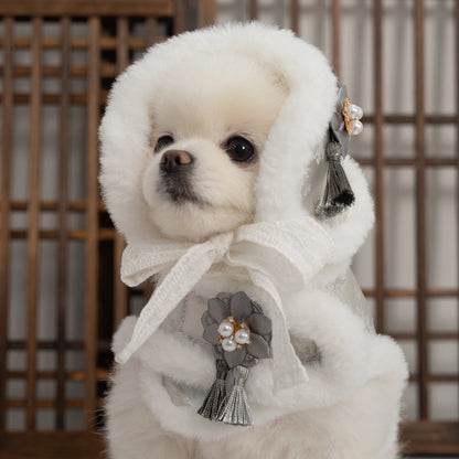 【梨花娘】🐾BAILEY 🐶韓國雪花保暖鋪棉寵物宮廷刺繡棉背心(可另購耳罩(3色))