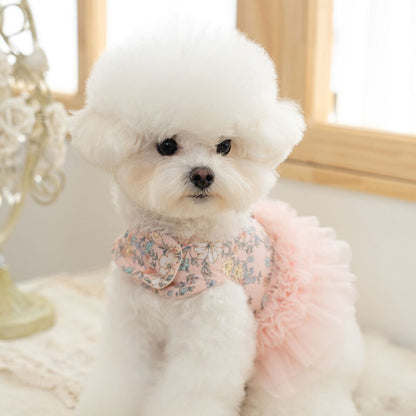 韓國新品上架【梨花娘】🐾BAILEY 🐶秋冬新品 溫柔蕾絲荷葉邊花朵復古可愛寵物服飾(2色)