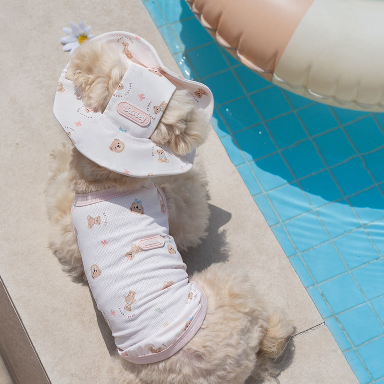韓國新品上架【梨花娘】🐾BAILEY 🐶秋冬新品 可愛造型遮陽透氣滿版小熊可調節寵物帽(3色)
