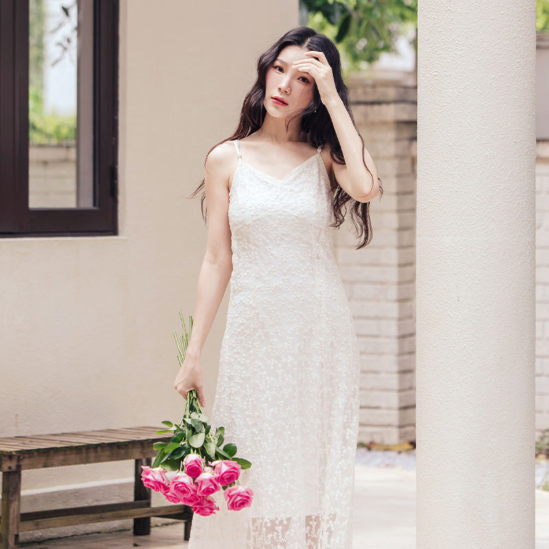 🆕新品上架【梨花瑪雅】實拍選品絕美法式細肩帶氣質重工刺繡高級感修身長洋