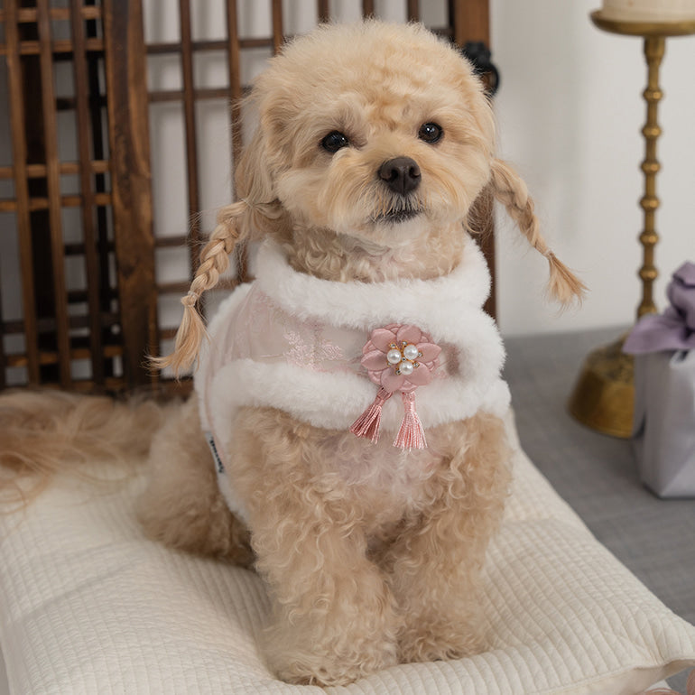 【梨花娘】🐾BAILEY 🐶韓國雪花保暖鋪棉寵物宮廷刺繡棉背心(可另購耳罩(3色))