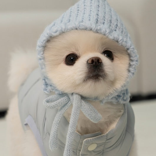 💕【梨花娘】韓國BAILEY❄️北歐雪夜針織保暖蝴蝶結安全別針綁帶寵物保暖帽(5色)
