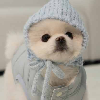 💕【梨花娘】韓國BAILEY❄️北歐雪夜針織保暖蝴蝶結安全別針綁帶寵物保暖帽(5色)