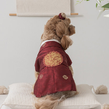 韓國新品上架【梨花娘】🐾BAILEY 🐶秋冬新品 尊貴刺繡皇室龍袍寵物韓服(2色)